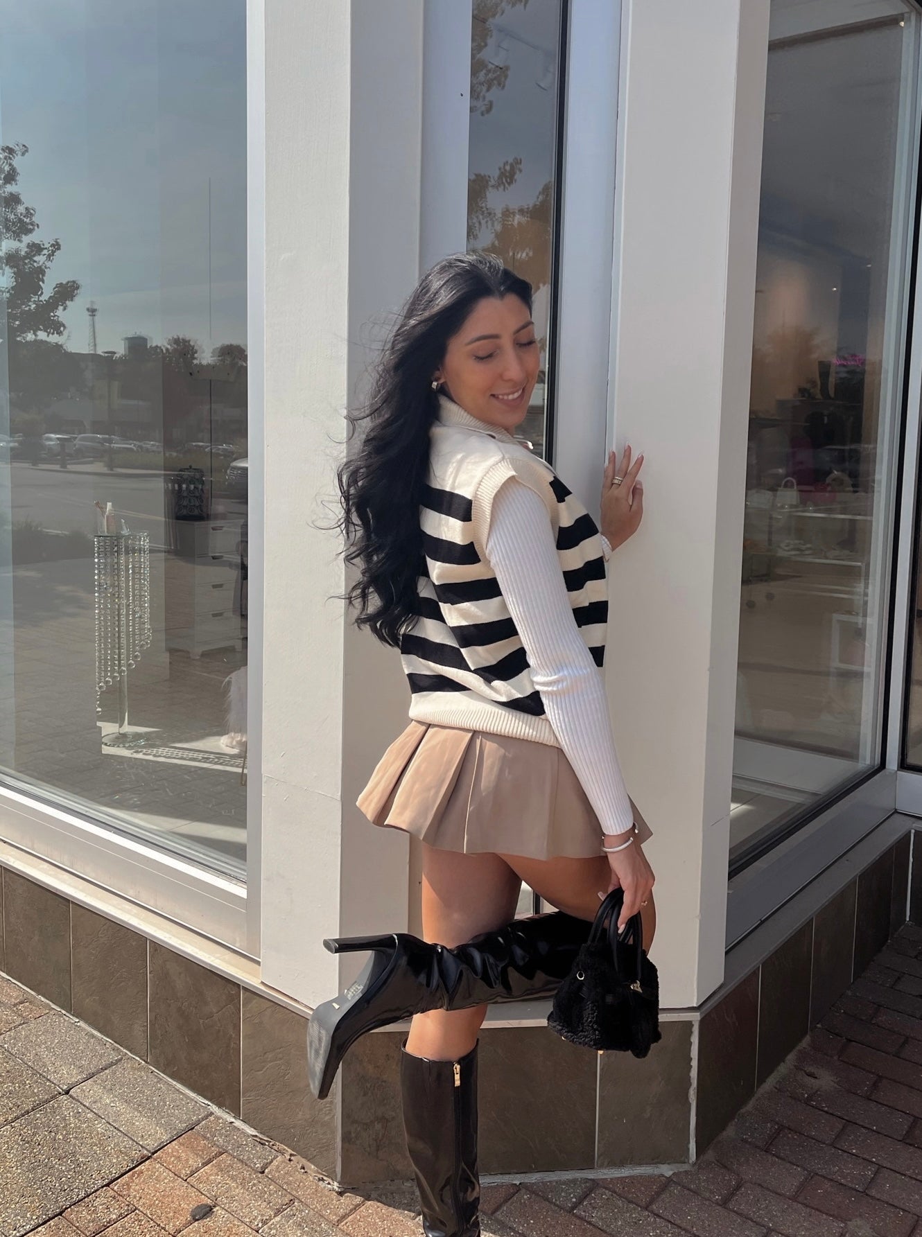 Stripe Zip Up Sweater Vest