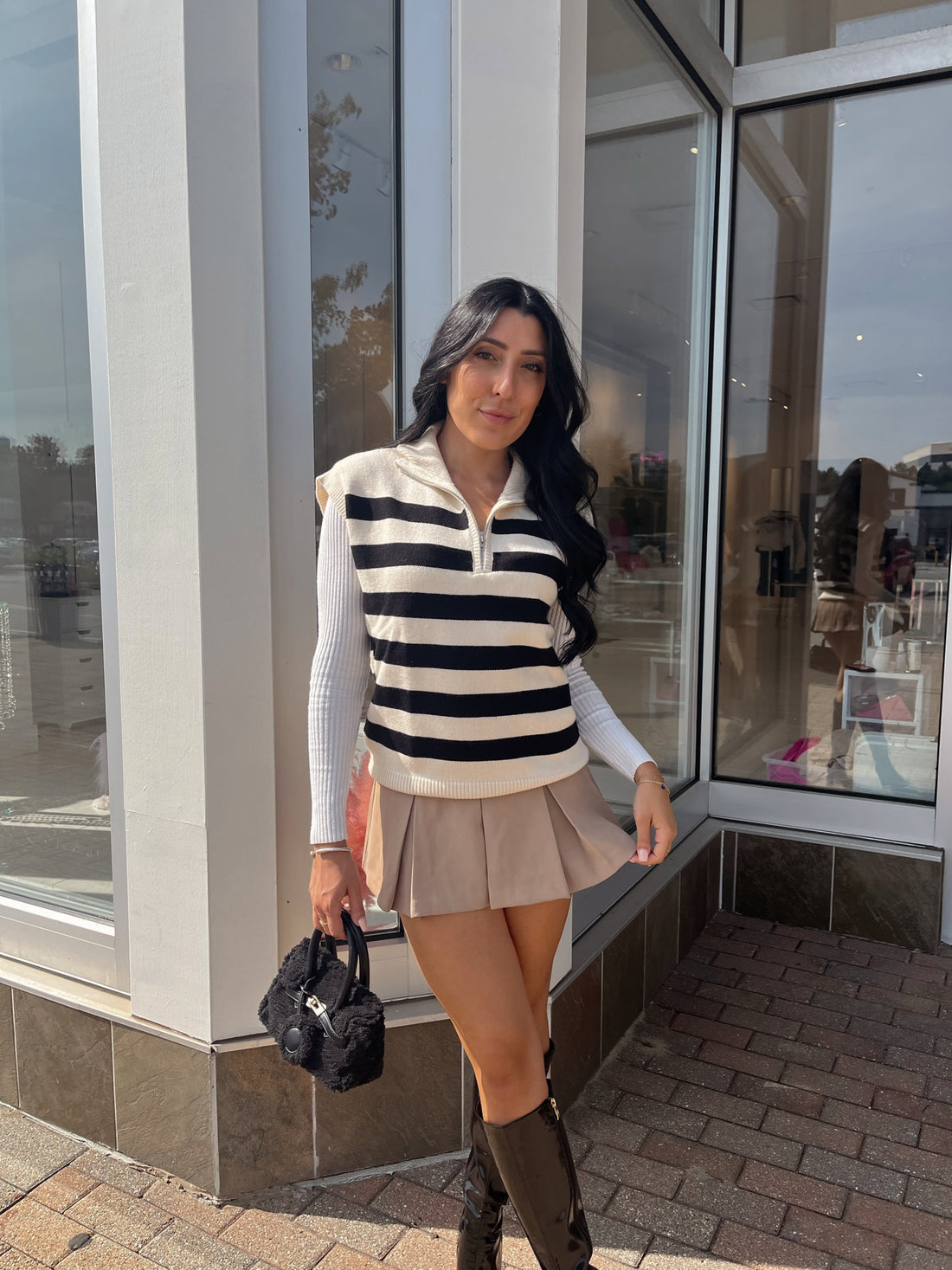 Stripe Zip Up Sweater Vest